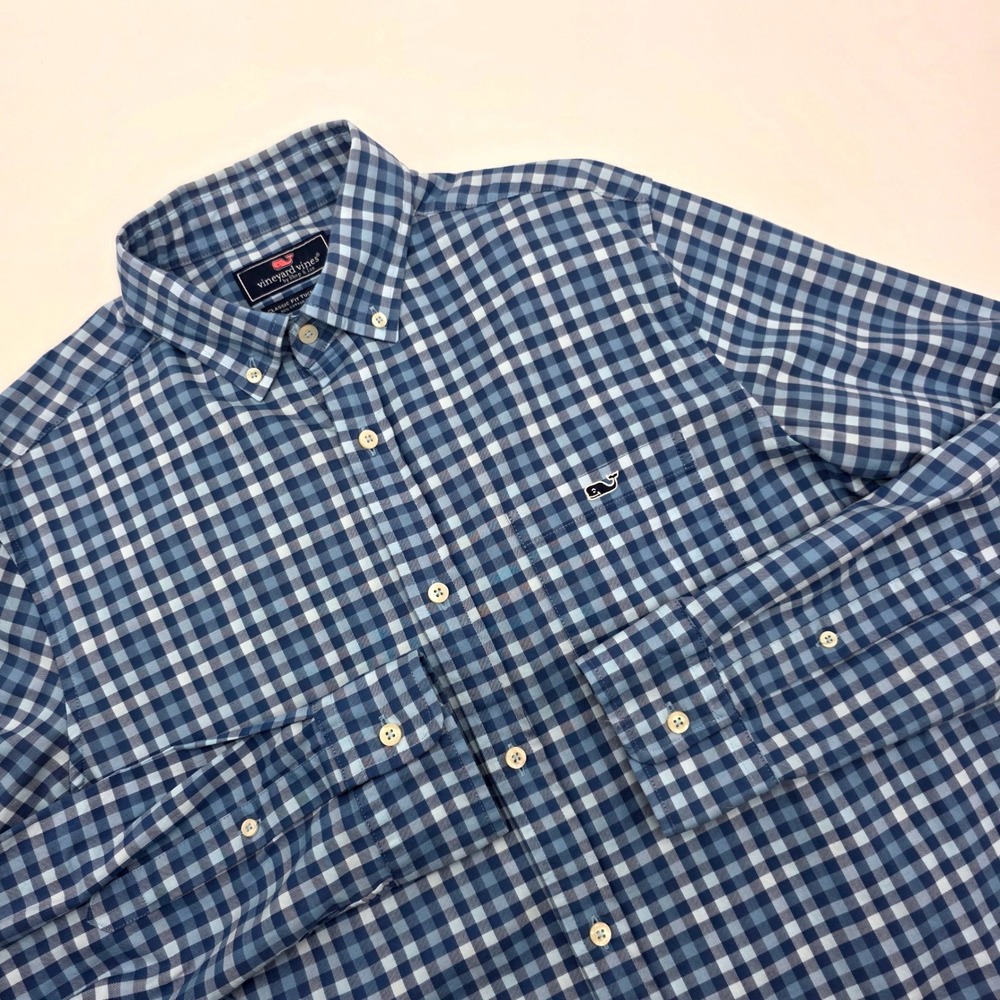 Vineyard Vines by Shep & Ian Classic Fit Tucker Shirt Blue Gingham Check Size M
